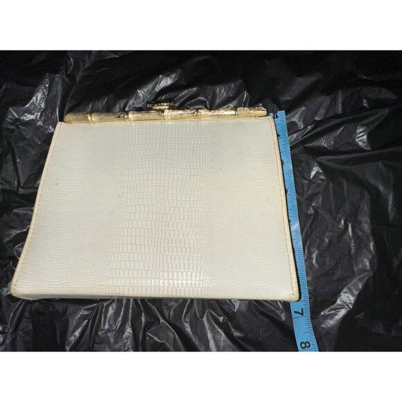 VINTAGE 40s 50s WHITE/OFF WHITE LIZARD/LEATHER BELT BAG OR CLUTCH FRAME BAG - Picture 6 of 10